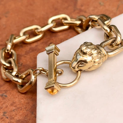 Estate 18KT Yellow Gold Lion Head + Citrine Toggle Chain Bracelet - LSJ