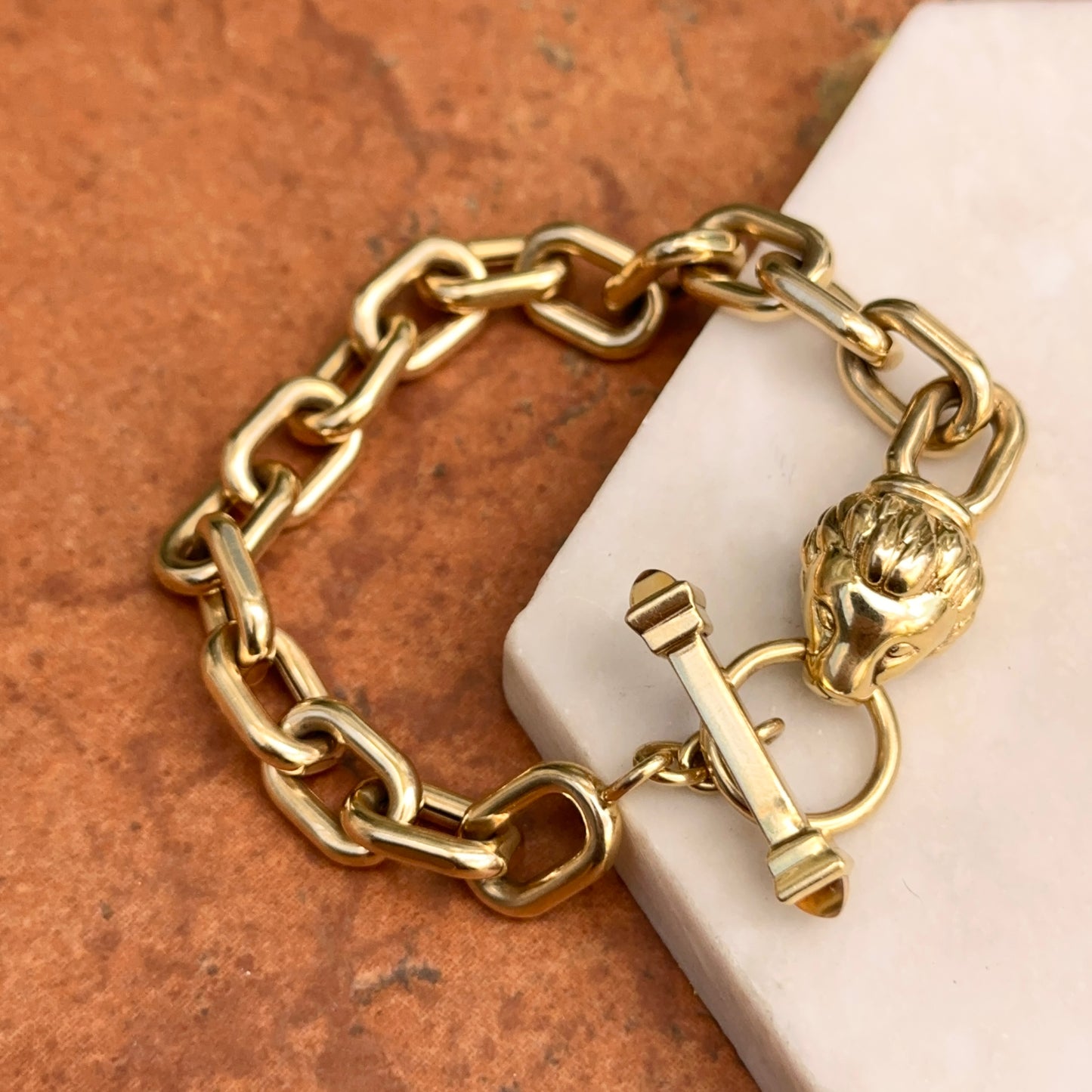 Estate 18KT Yellow Gold Lion Head + Citrine Toggle Chain Bracelet - LSJ