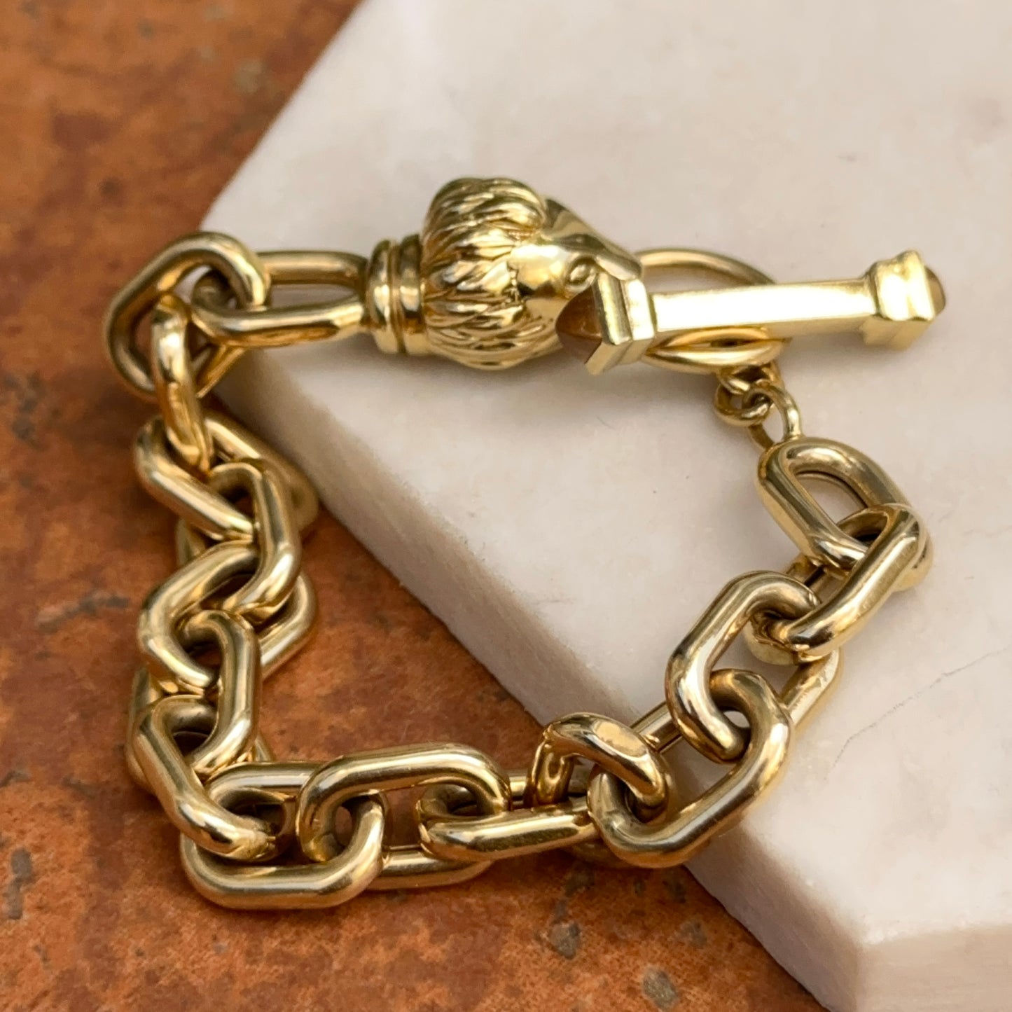 Estate 18KT Yellow Gold Lion Head + Citrine Toggle Chain Bracelet - LSJ