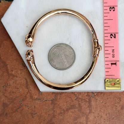 Estate 18KT Rose Gold Double Panther Head Cuff Bangle Bracelet