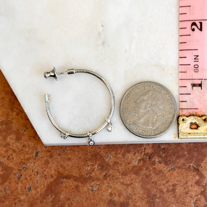 Estate Sterling Silver Wire Hoop Earrings + Small Round Bezel Diamond Dangles