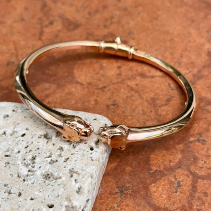 Estate 18KT Rose Gold Double Panther Head Cuff Bangle Bracelet