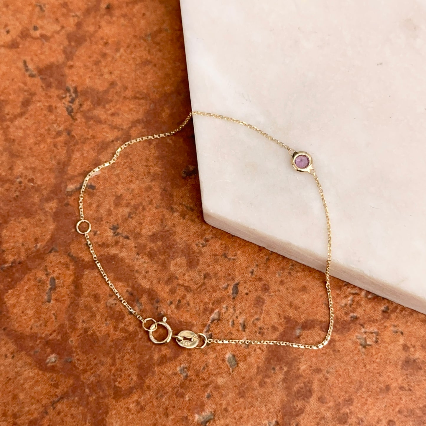 14KT Yellow Gold Bezel Amethyst Chain Bracelet - LSJ