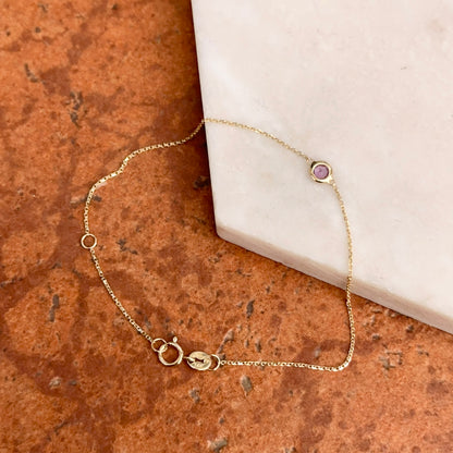 14KT Yellow Gold Bezel Amethyst Chain Bracelet - LSJ