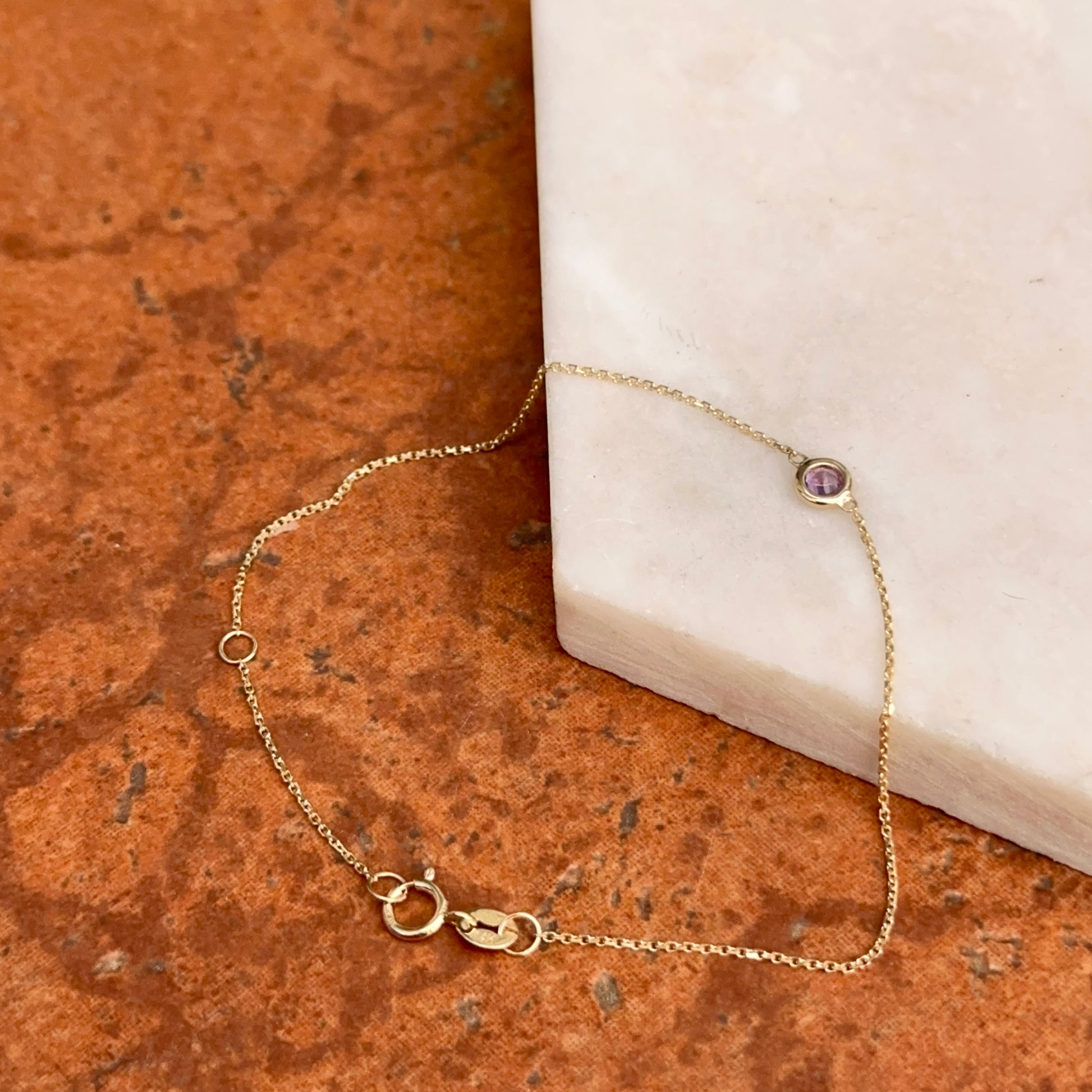 14KT Yellow Gold Bezel Amethyst Chain Bracelet - LSJ