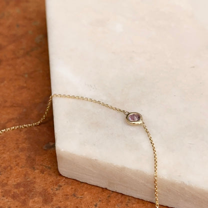 14KT Yellow Gold Bezel Amethyst Chain Bracelet - LSJ