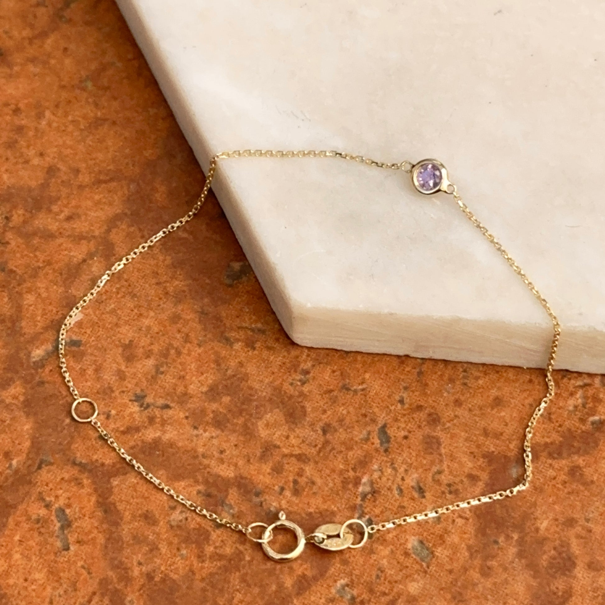 14KT Yellow Gold Bezel Amethyst Chain Bracelet - LSJ