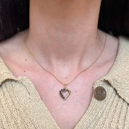 Estate 10KT Yellow Gold Marquise Blue Sapphire Heart Pendant