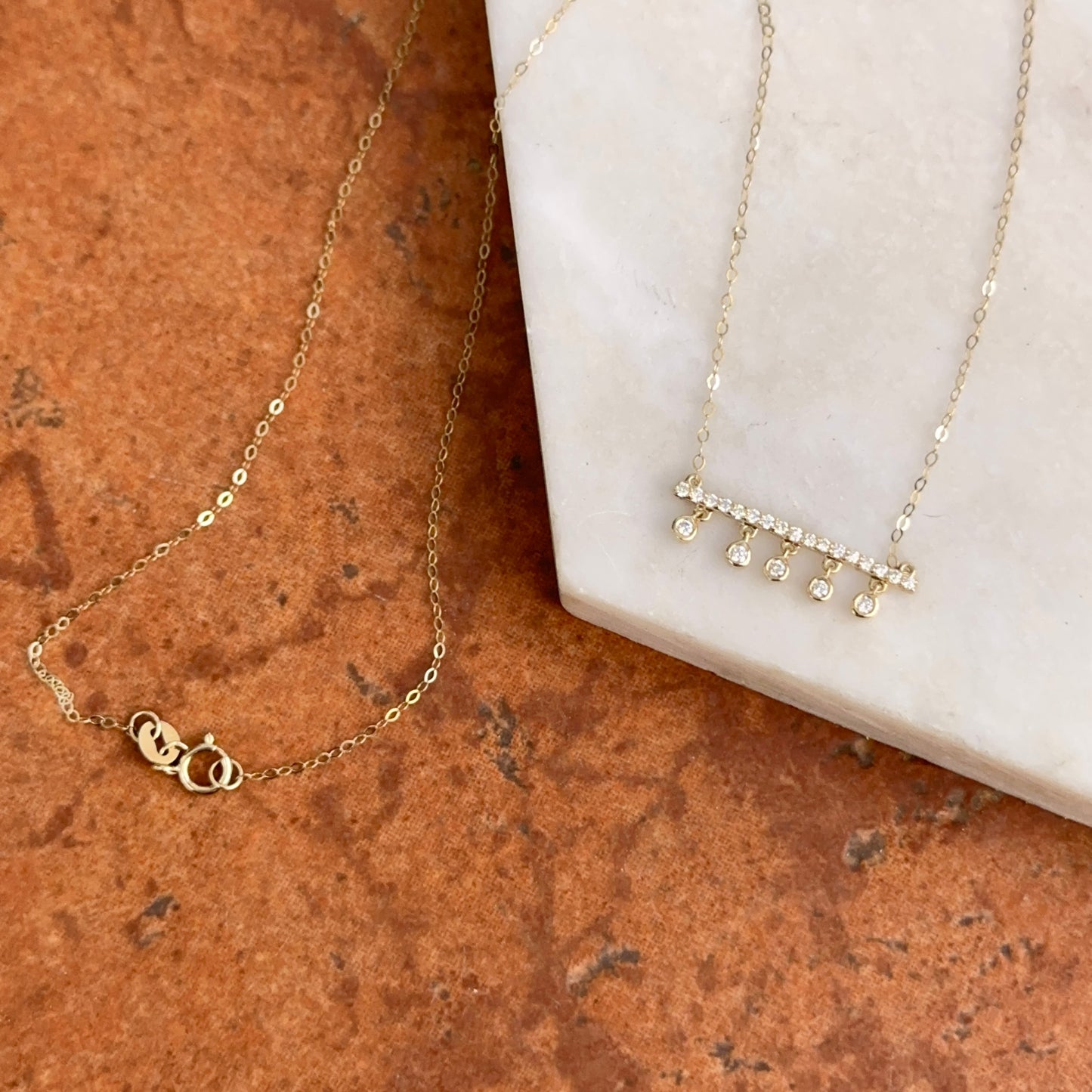 14KT Yellow Gold Diamond Bar Chain Necklace