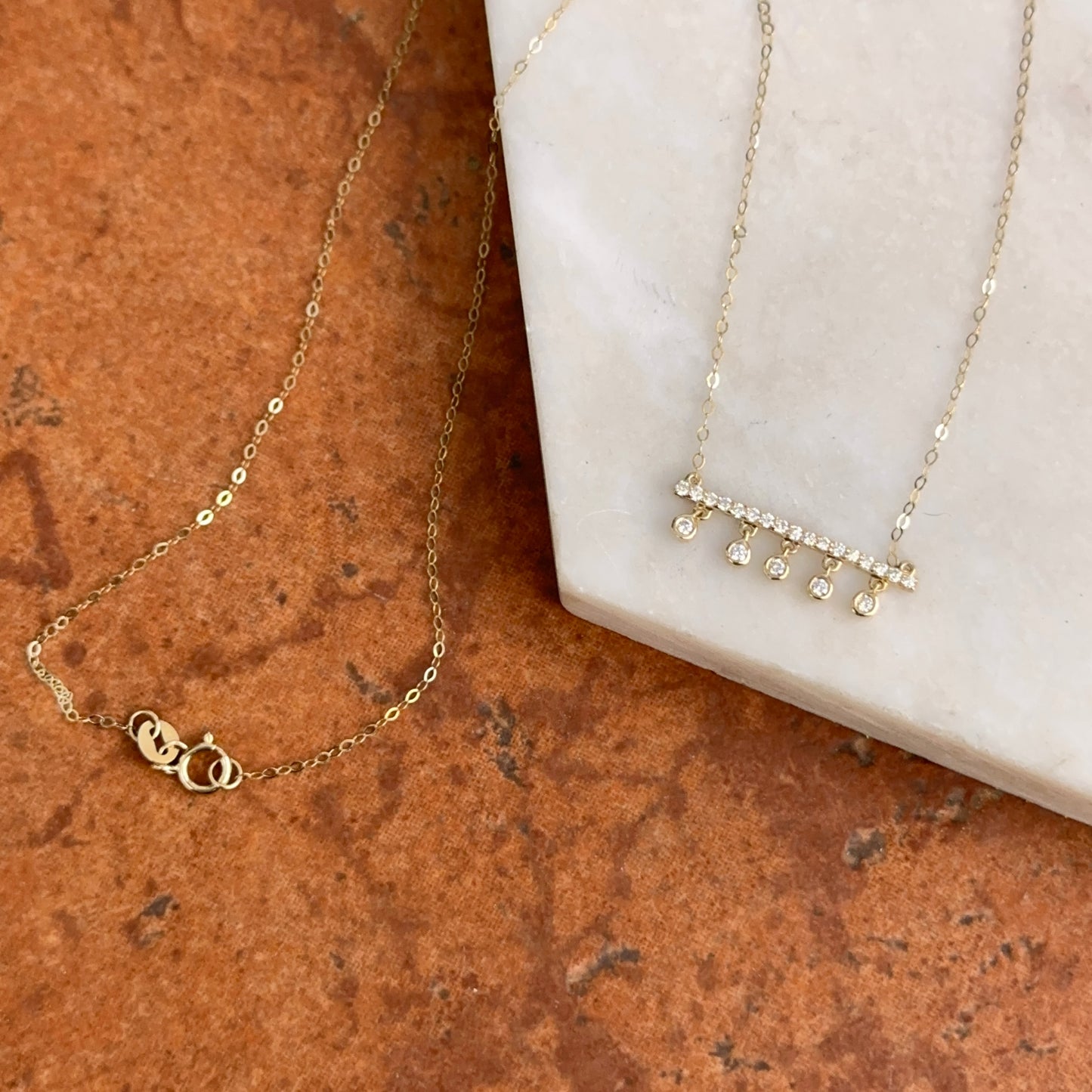 14KT Yellow Gold Diamond Bar Chain Necklace