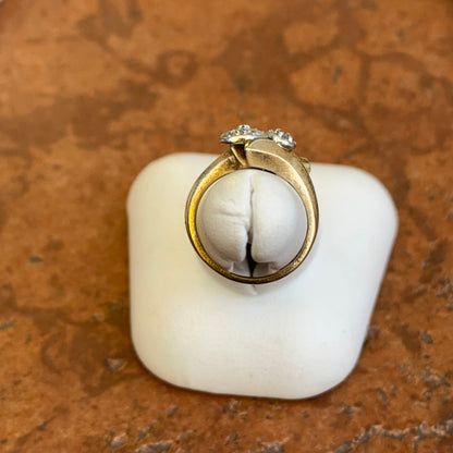 Estate 14KT Yellow + White Gold Round Diamond Leaf Style Ring