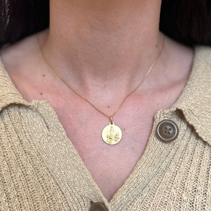 14KT Yellow Gold Our Lady of Fatima Round Matte Medal Pendant 18mm