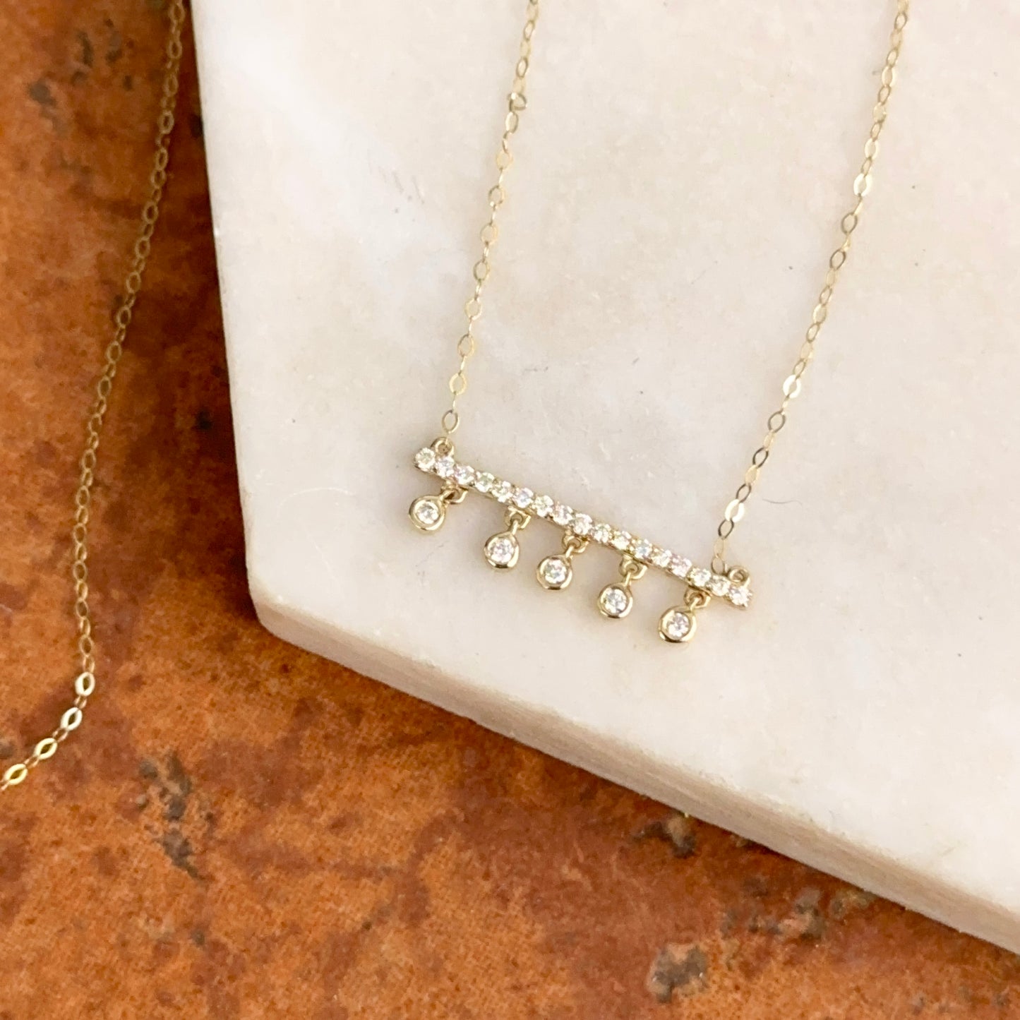 14KT Yellow Gold Diamond Bar Chain Necklace