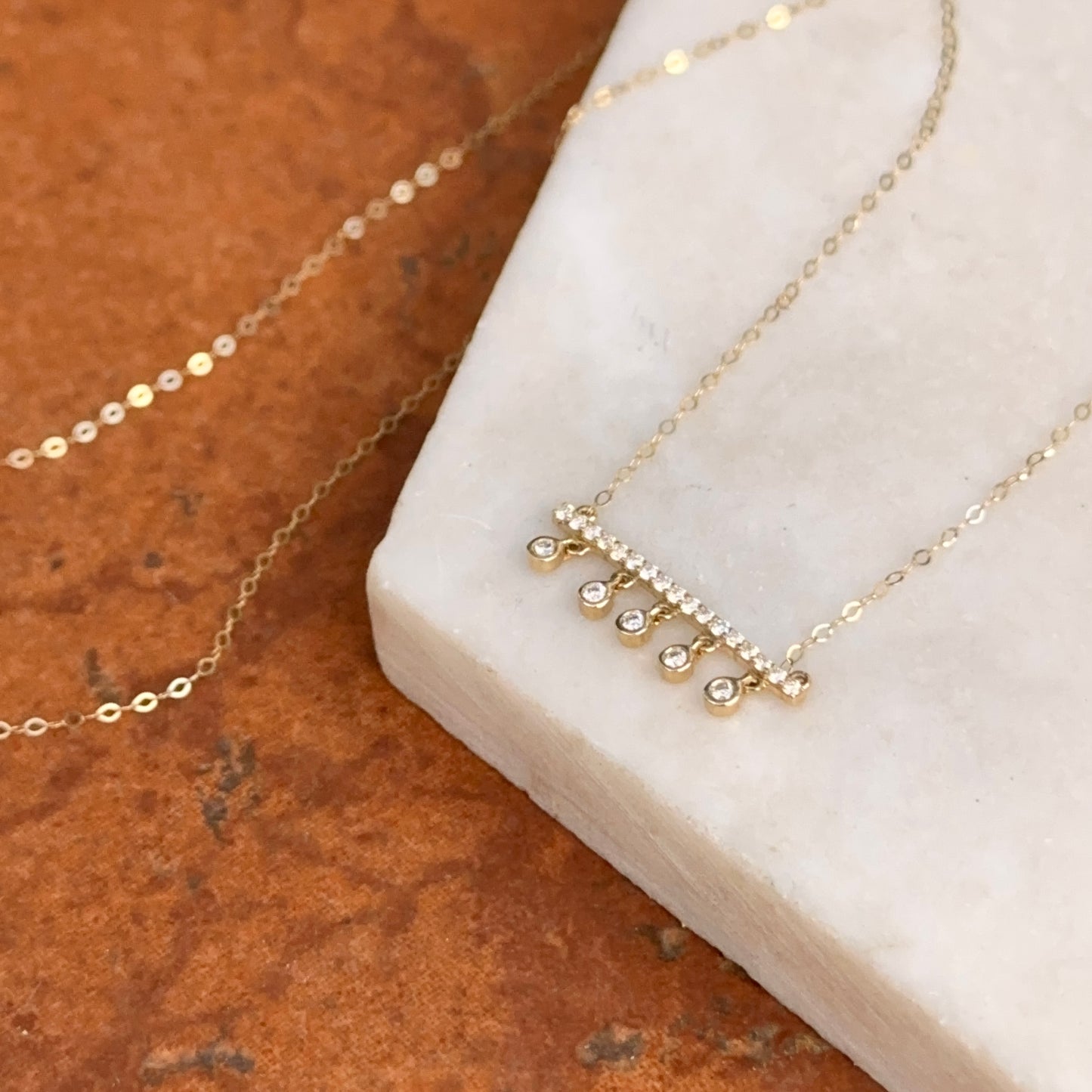 14KT Yellow Gold Diamond Bar Chain Necklace