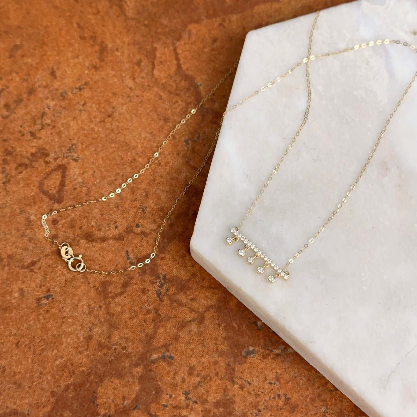 14KT Yellow Gold Diamond Bar Chain Necklace