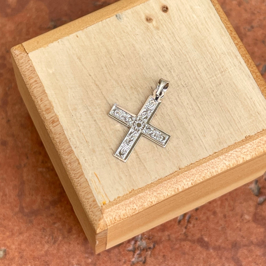 14KT White Gold Filigree Greek Cross pendant Charm