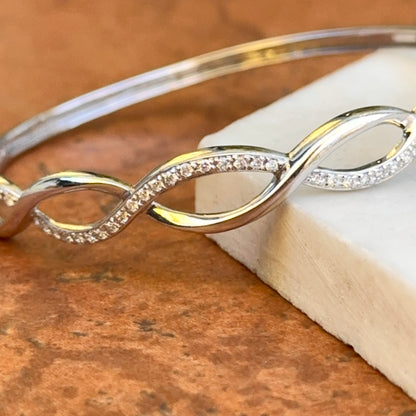 Estate 18KT White Gold Round Diamond Infinity Style Hinged Bracelet + Safety