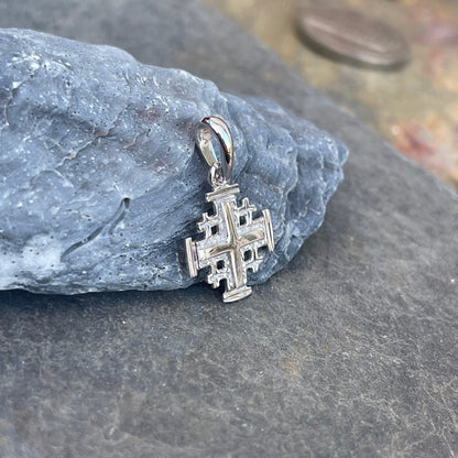 14KT White Gold Antiqued Jerusalem Crusader Cross Pendant 15mm