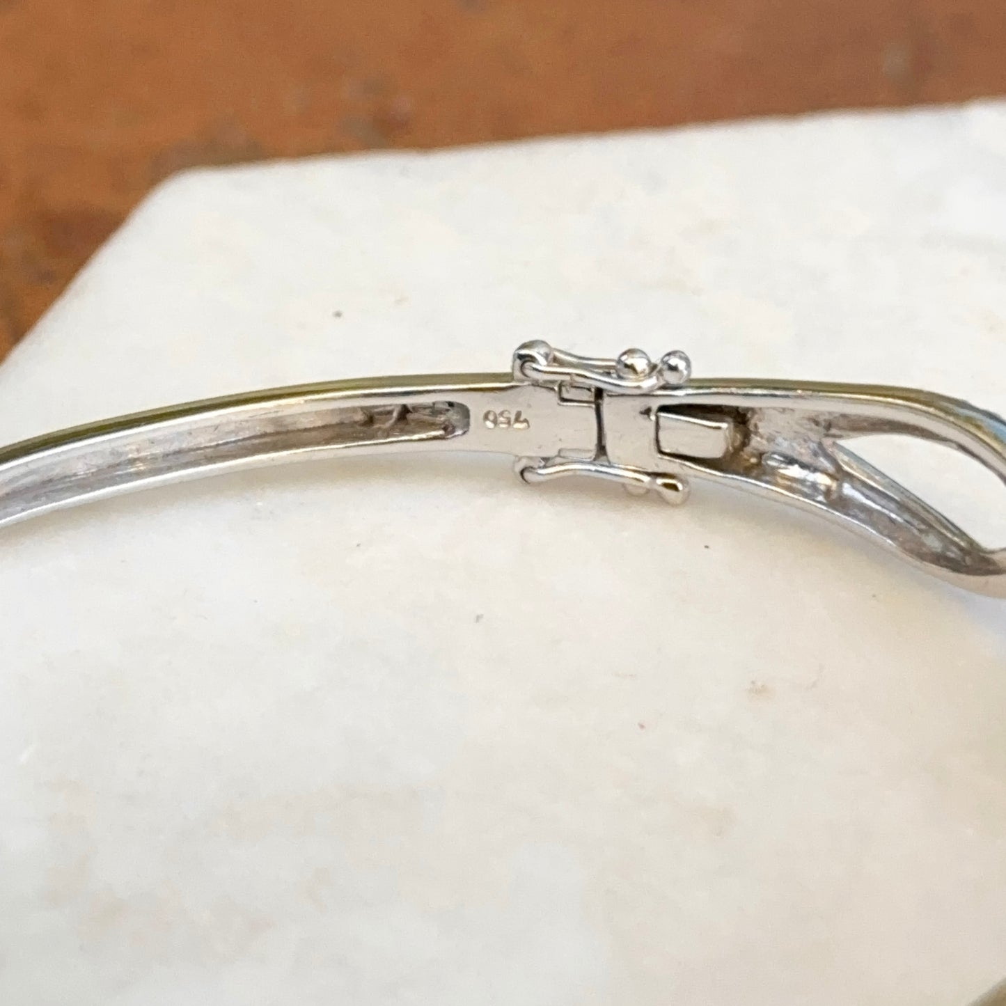 Estate 18KT White Gold Round Diamond Infinity Style Hinged Bracelet + Safety