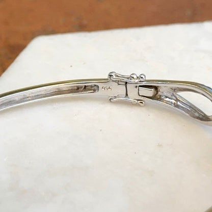 Estate 18KT White Gold Round Diamond Infinity Style Hinged Bracelet + Safety