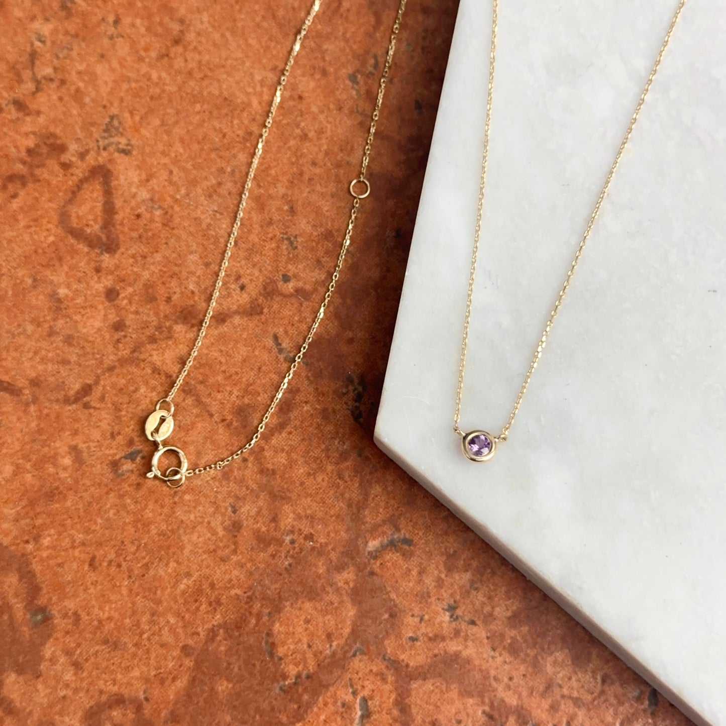 14KT Yellow Gold Bezel Purple Amethyst Station Necklace