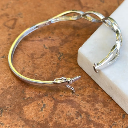 Estate 18KT White Gold Round Diamond Infinity Style Hinged Bracelet + Safety