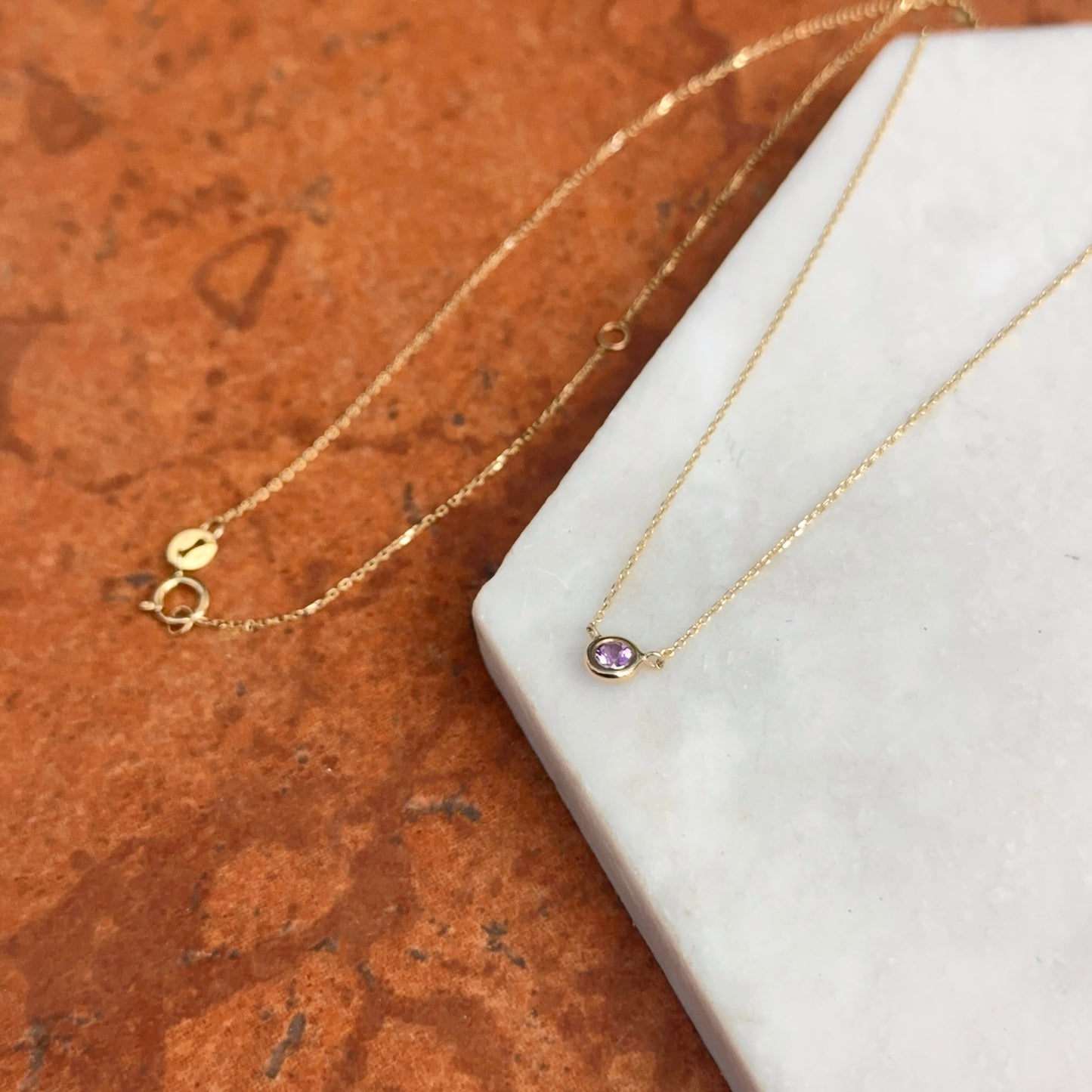 14KT Yellow Gold Bezel Purple Amethyst Station Necklace
