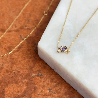 14KT Yellow Gold Bezel Purple Amethyst Station Necklace