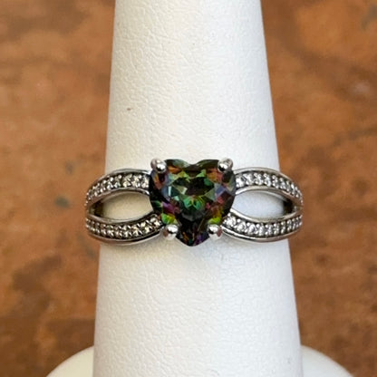 Estate Silver Heart Mystic Topaz + Round Cubic Zirconia Ring