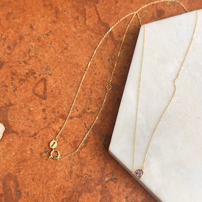 14KT Yellow Gold Bezel Purple Amethyst Station Necklace