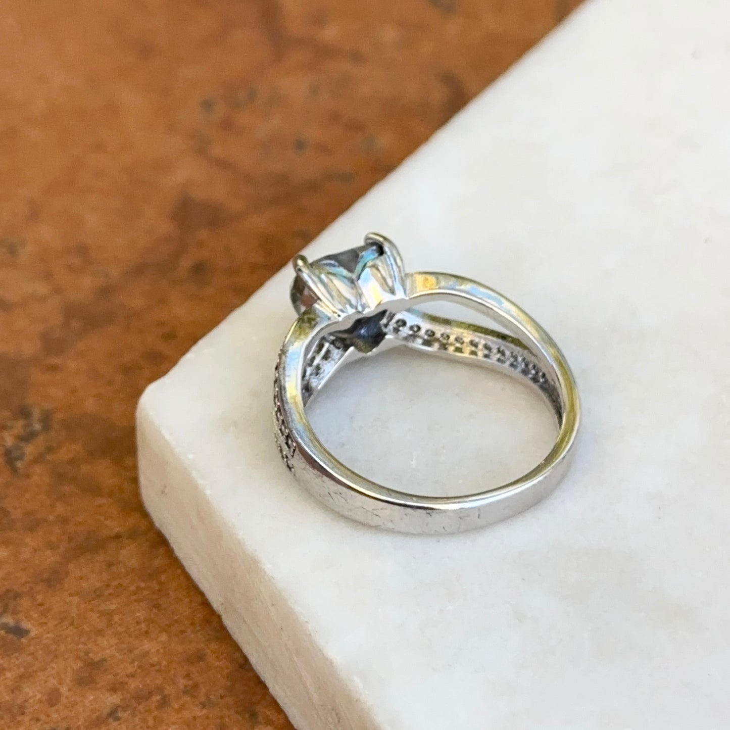 Estate Silver Heart Mystic Topaz + Round Cubic Zirconia Ring