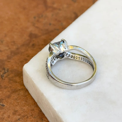 Estate Silver Heart Mystic Topaz + Round Cubic Zirconia Ring