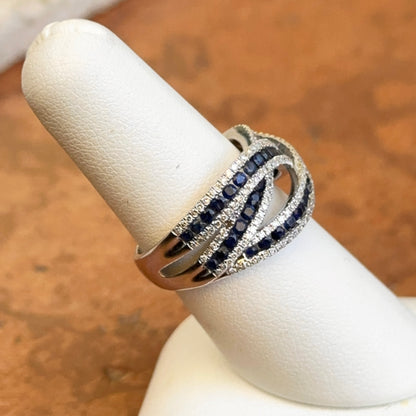 Estate 14KT White Gold Round Blue Sapphire & Diamond Effy Freeform Ring