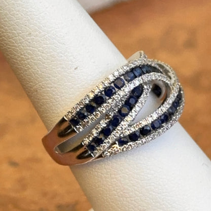 Estate 14KT White Gold Round Blue Sapphire & Diamond Effy Freeform Ring