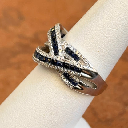 Estate 14KT White Gold Round Blue Sapphire & Diamond Effy Freeform Ring