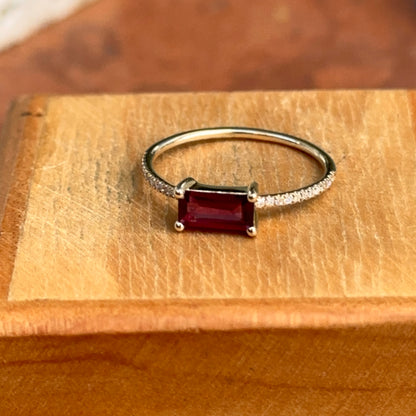 14KT Yellow Gold Rectangle Rhodolite Garnet + Diamond Ring - LSJ