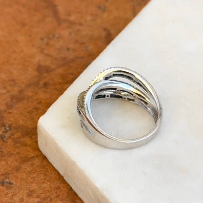 Estate 14KT White Gold Round Blue Sapphire & Diamond Effy Freeform Ring