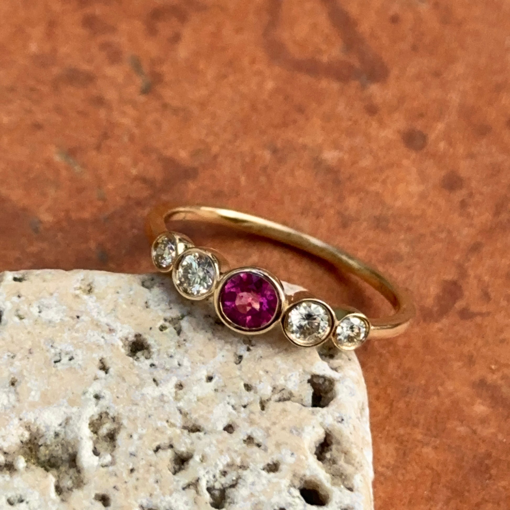 Estate 14KT Yellow Gold Bezel Pink Tourmaline + Diamond Ring - LSJ
