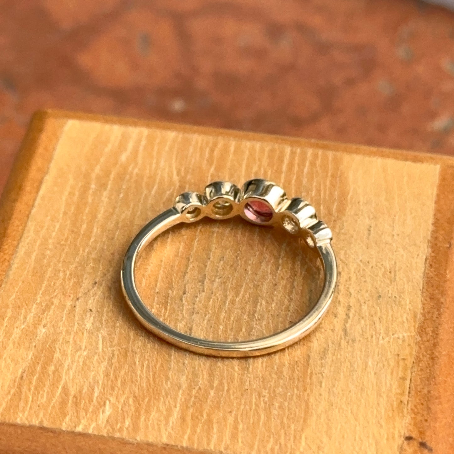Estate 14KT Yellow Gold Bezel Pink Tourmaline + Diamond Ring - LSJ