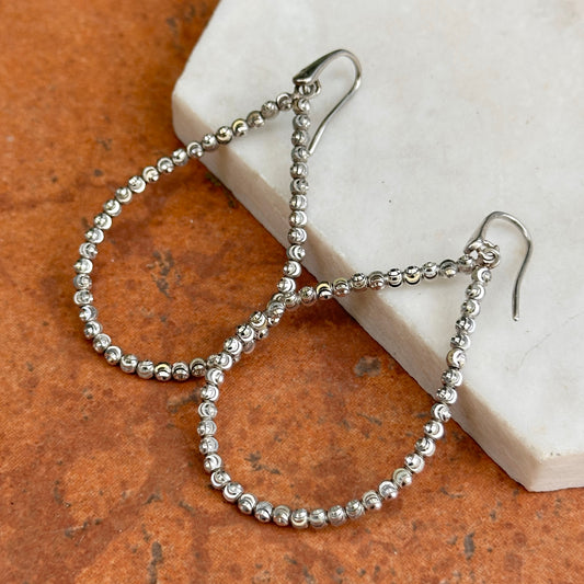 Estate Sterling Silver Sparkle Beaded Teardrop Dangle Earrings
