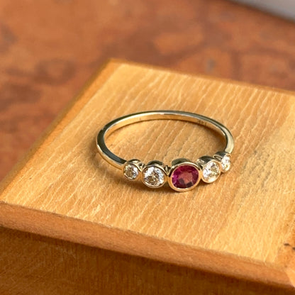 Estate 14KT Yellow Gold Bezel Pink Tourmaline + Diamond Ring - LSJ