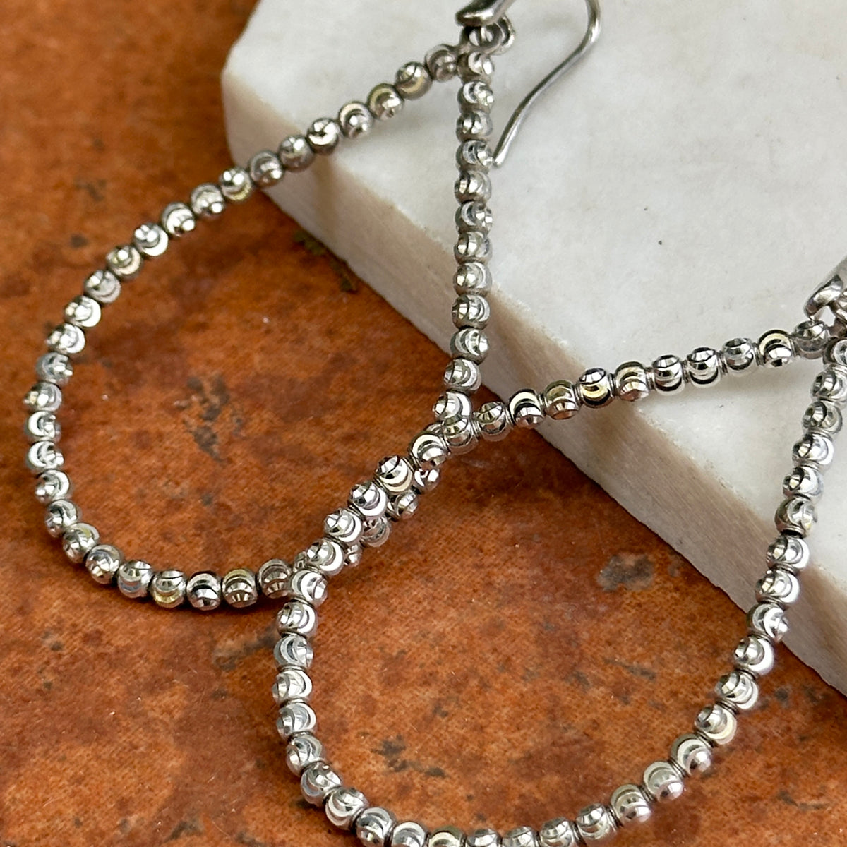 Estate Sterling Silver Sparkle Beaded Teardrop Dangle Earrings