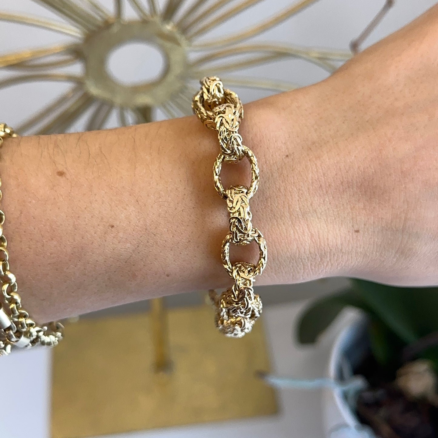 Estate 14KT Yellow Gold Textured Rolo Links Toggle Bracelet