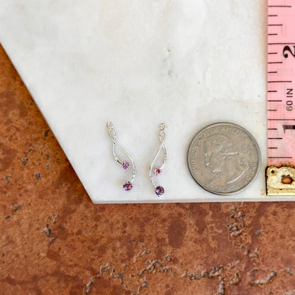 Estate 14KT White Gold Round Amethyst, Pink Tourmaline, Diamond Earrings Jackets