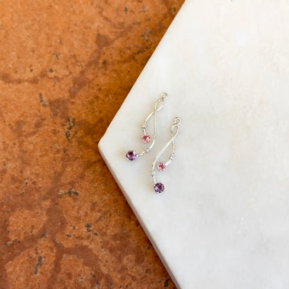 Estate 14KT White Gold Round Amethyst, Pink Tourmaline, Diamond Earrings Jackets