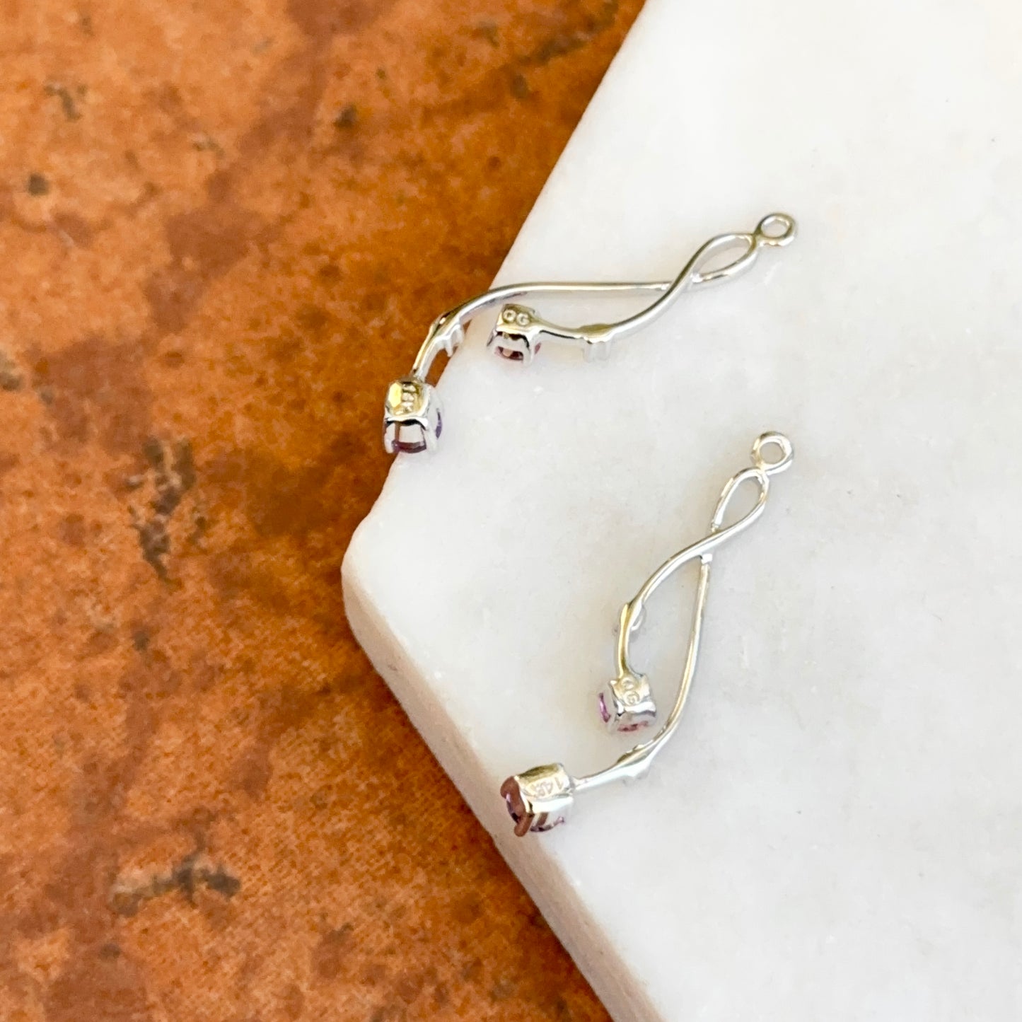 Estate 14KT White Gold Round Amethyst, Pink Tourmaline, Diamond Earrings Jackets