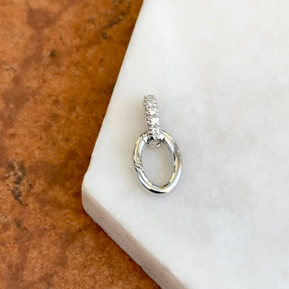 14KT White Gold Oval Diamond Pendant Hanger Hinged Clasp - LSJ