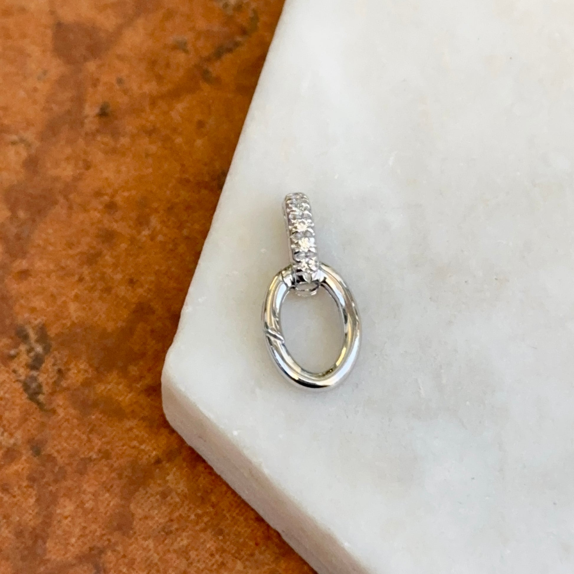 14KT White Gold Oval Diamond Pendant Hanger Hinged Clasp - LSJ