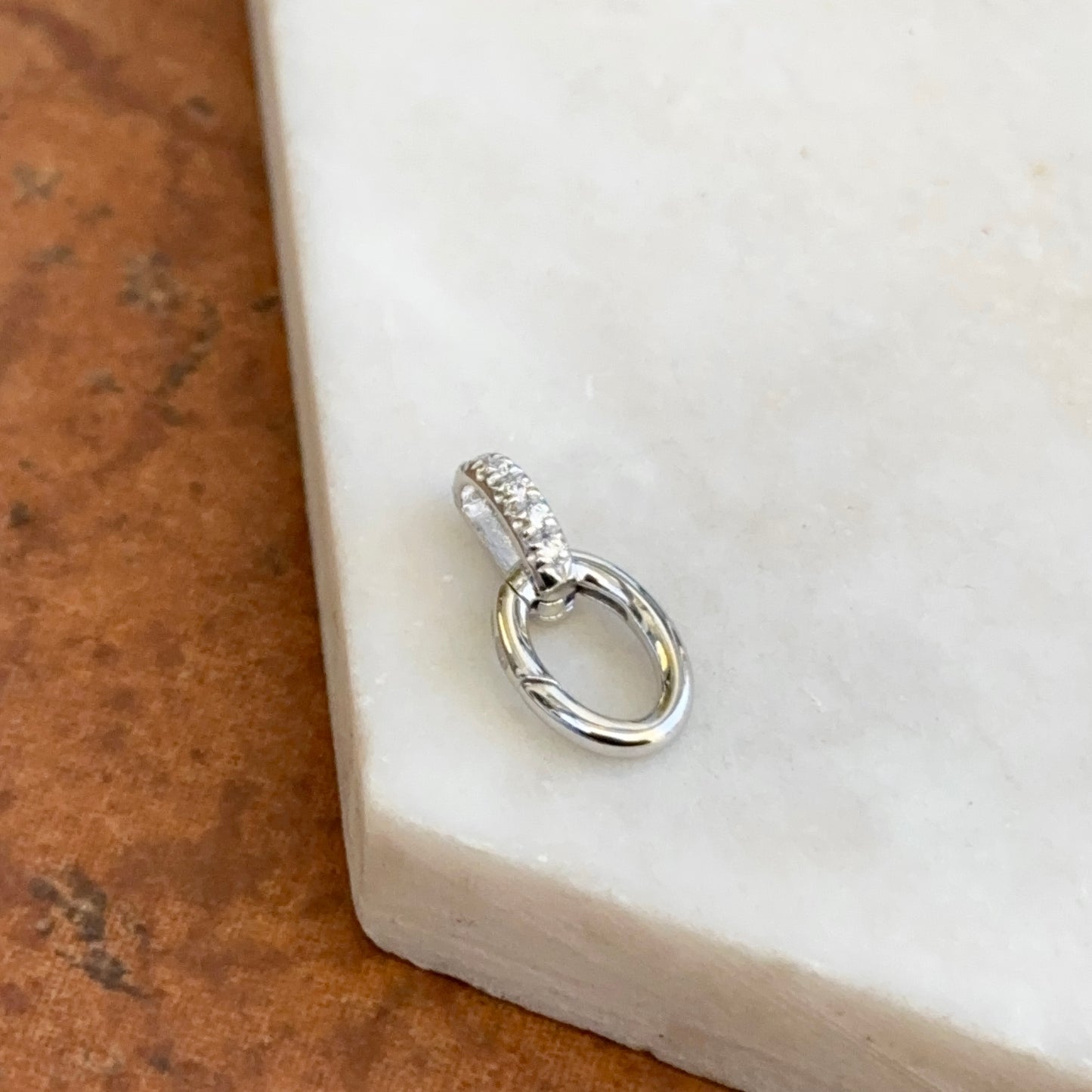 14KT White Gold Oval Diamond Pendant Hanger Hinged Clasp - LSJ