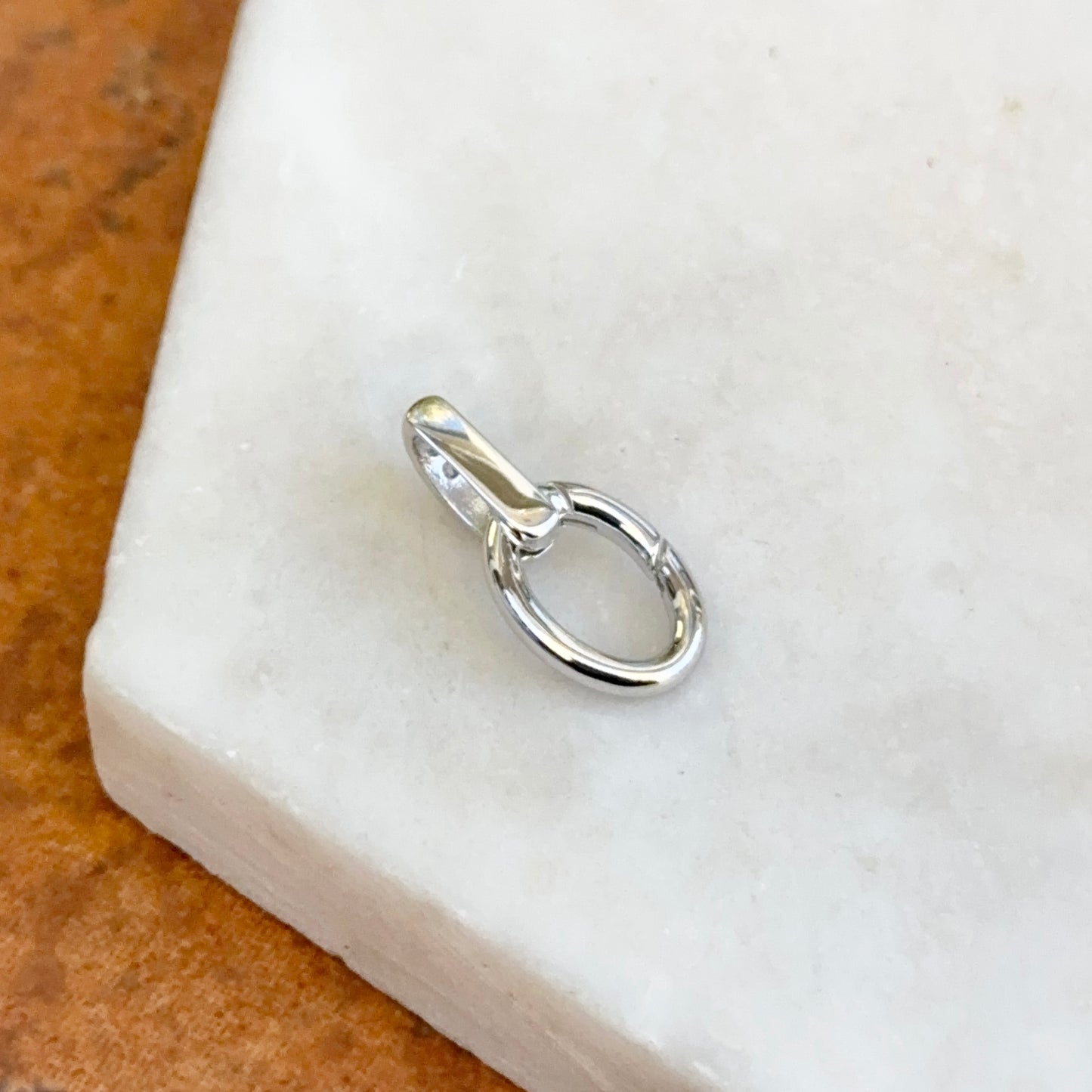 14KT White Gold Oval Diamond Pendant Hanger Hinged Clasp - LSJ